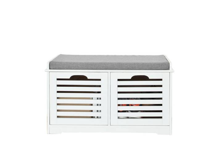 SoBuy Schuhbank Weiß, Holzwerkstoff, 71x43x34 cm, Garderobe, Schuhaufbewahrung, Schuhregale