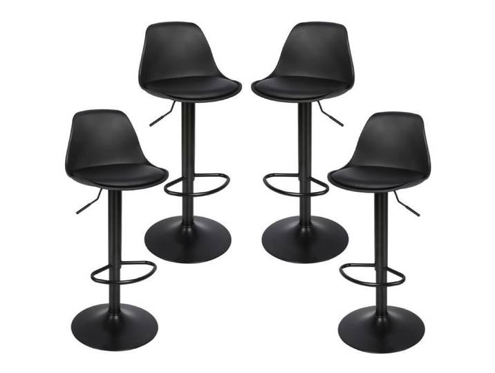 Tabouret de bar AGNESG - Coussin doux et respirant - Lot de 4 - Noir
