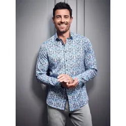 engbers Herren Langarm-Hemd gemustert Türkis slim fit Kent-Kragen - XL