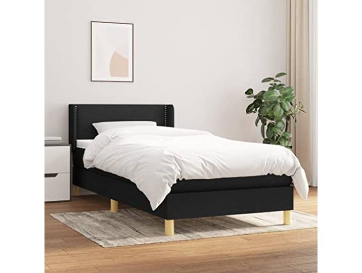Strapazierfähiger Stoff mit Taschenfederkernmatratze höhenverstellbares Boxspringbett mit Matratze Schwarz 100x200 cm Stoff Bett mit Kopfteil Taschenfederkernmatratze Topper Lattenrostfrei