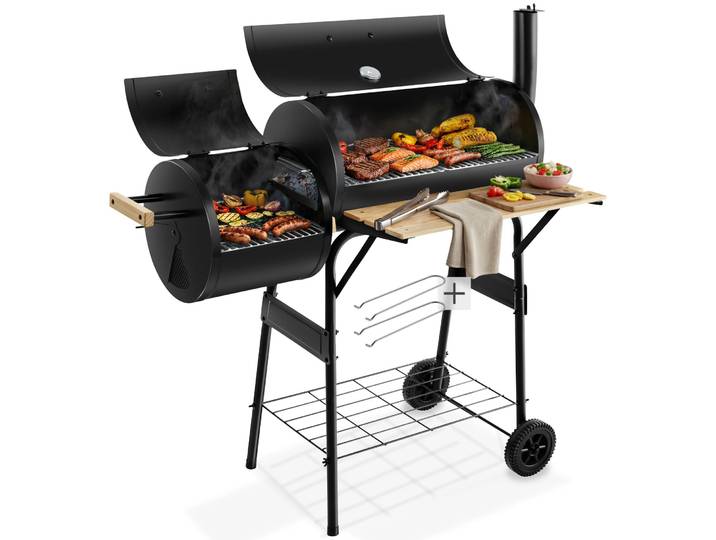 Barbecue Au Charbon\, 2 En 1\, Compartiments\, Compact\, Portable\, Noir