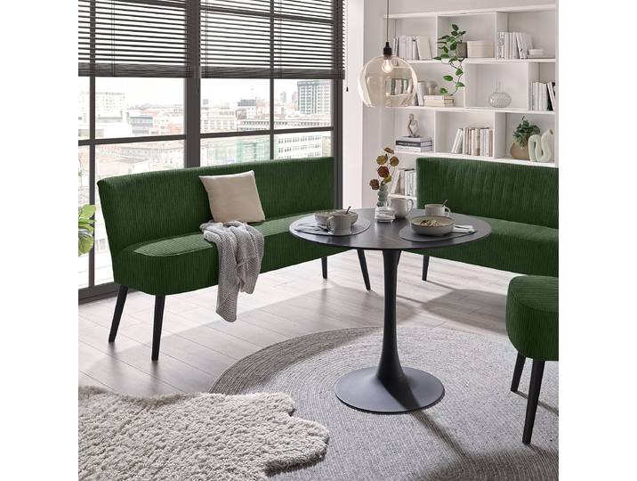 Banc capitonné Willunga 184cm Vert Velours côtelé Zuri: Mousse d'hiver Noir