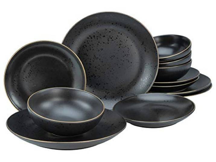 Creatable\, 22707 Série Industrial Gold Black Service de table 12 pièces en grès