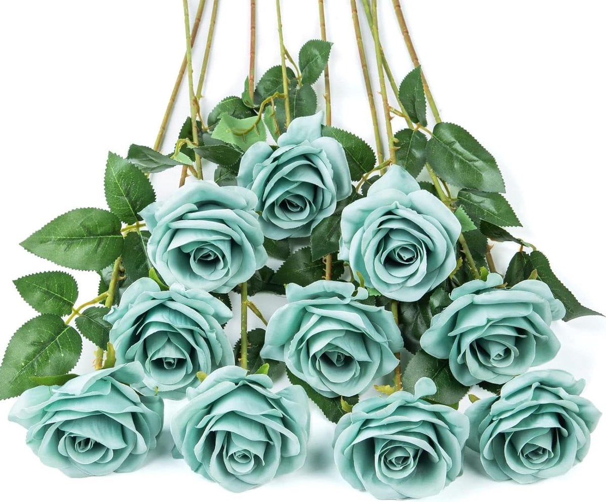 10 stuks Kunstzijden Rozen in Donkerblauwgroen voor Bruiloftsdecoratie
