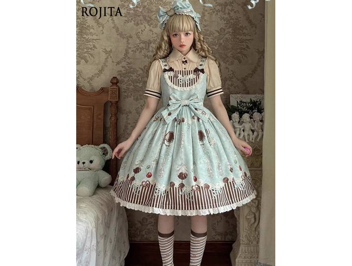 Robe à bretelles Lolita 4XL, douce, imprimée JSK, ample, amincissante, polyvalente, bleue, avec couvre-chef