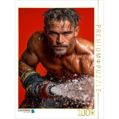 CALVENDO Puzzle Sexy Feuerwehrmann im Einsatz mit Wasserschlauch | 1000 Teile Lege-Größe 64x48cm Foto-Puzzle für glückliche Stunden