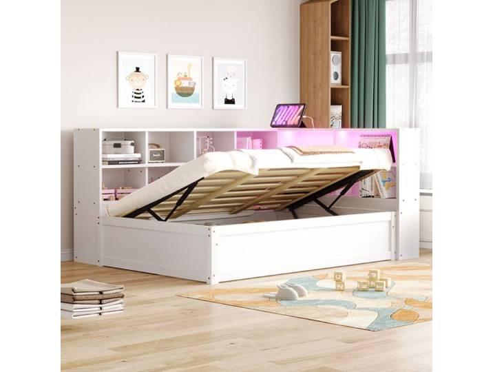 Canapé-lit - TRUXEN8 - 90x200 cm - Prise multifonctionnelle - Rangement - LED contrôlable