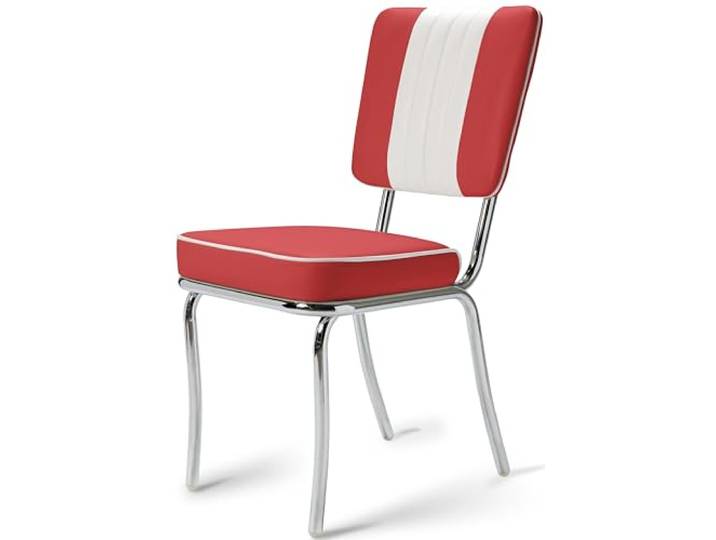 Bel Air 2er Set Esszimmerstühle mit Armlehnen Freischwinger Retro-Stil Stahllegierung Kunstleder bis 120 kg für Büro Zuhause Küche (Red/White)