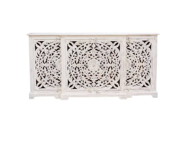 Oriental Galerie Unterschrank Weiß Whitewash Sideboard Mira Weiß 180 cm