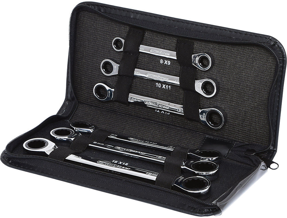 GEARplus Doppel-Ratschenringschlüssel-Satz, Lederetui, 6 Teile KS Tools
