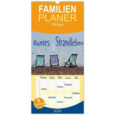 Familienplaner 2026 - Buntes Strandleben mit 5 Spalten (Wandkalender, 21 x 45 cm) CALVENDO