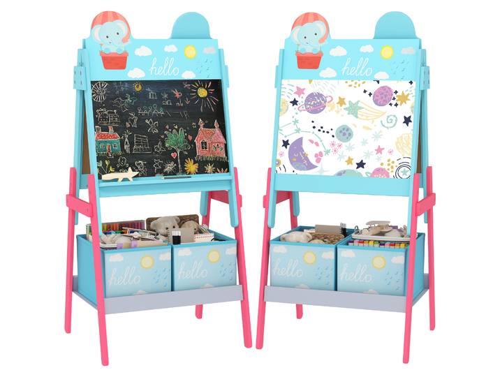 Aiyaplay Tableau noir double face pour enfants avec 2 boîtes en tissu Chevalet de peinture pour enfants avec imprimé animal