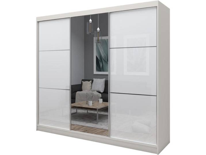 Schrank mit Schwebetüren VIVA 240cm - Kleiderschrank mit Schubkasteneinsätze & Kleiderstangen (Kaschmir)