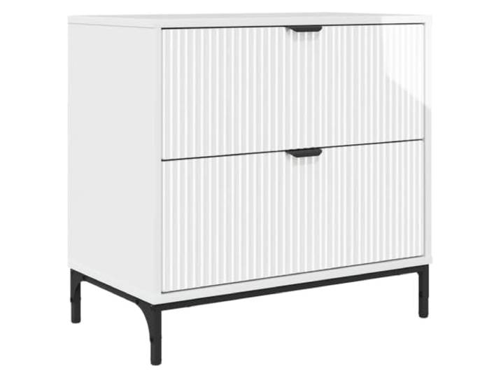 Fisinber Nachttisch Hochglanz Weiß 63.5x36x61 cm Nachtschrank Kompakte Beistellkommode fürs Schlafzimmer mit geräumiger Schublade und stabilen Beinen aus Stahl für Ordnung.