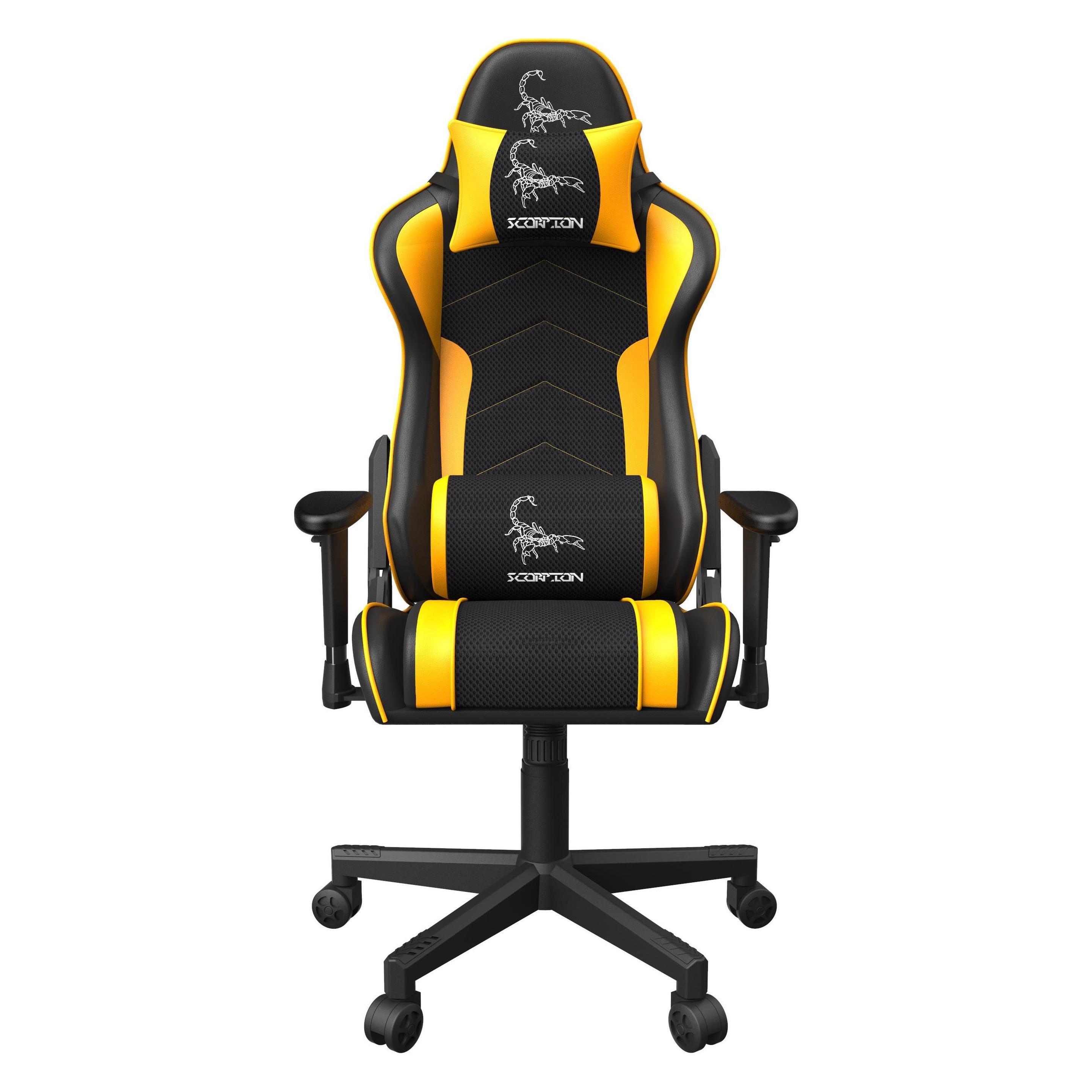 Gembird Gaming chair SCORPION juodas mesh yellow skin (GC-SCORPION-05X)