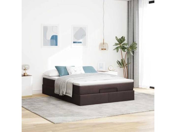KTHLBRH Bett Pouf mit Matratze 140 x 190 cm Dunkelbraun Hydraulischer Aufzug, Unterbettkommode, Taschenfedern, Matratzenauflage inklusive