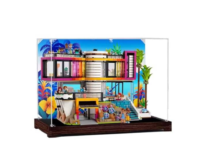SONNIES Acryl-Vitrine für Lego 42639 Andrea's Luxury Villa, klar, rechteckig, Tischhalterung, 50 x 24,9 x 35,1 cm, Acrylrahmen