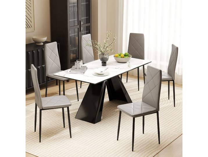 HOMCOM Lot de 6 Chaises Modernes Similicuir Gris Dossier Haut
