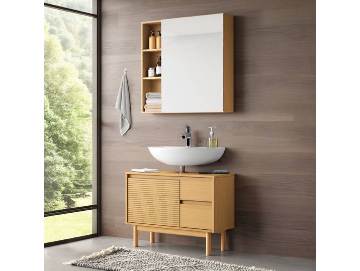 Badezimmerset 2-teilig Kombi B 83 x 35cm Braun/Pinie Natur