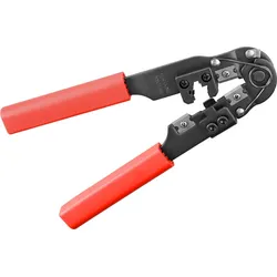 goobay Fixpoint 77124 Crimpzange für Modularstecker, Schwarz-Rot - mit Kabelschneider und Abisolierer