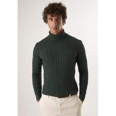 Rollkragenpullover FELIX HARDY "Rollkragenpullover mit Zopfmuster", Herren, Gr. M, dunkelgrün, 100% Baumwolle, hoch geschlossener Ausschnitt, Pullover Rollkragenpullover