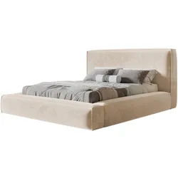 BETT 160x200 - Polsterbett mit Bettkasten und Holzrahmen - Modern Bett - Eleganter Amor-Velvet-Stoff - Kollektion Luna Maxi - Beige