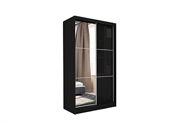 Margaret Hadas24 Kleiderschrank Vena inklusive Schiebetüren Schwebetürenschrank ((Farbe: schwarz, lacobel schwarz) mit Spiegel, 120 cm)