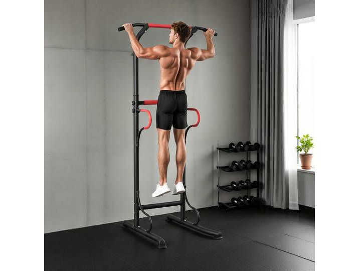 HOMCOM Station Musculation Multifonctions Acier Noir Rouge