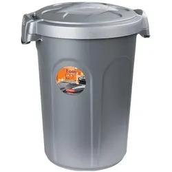 Stefanplast Tom 46-Liter-Abfalleimer in Silber mit Deckel, Griffen und Clipverschluss