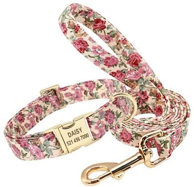 Pet Hub Custom Floral Dog Collar & Leash Set Personalized Pet ID Collar For Small, Medium, Large Dogs M 6