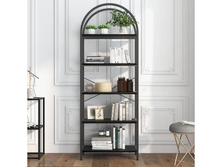 Étagère à livres incurvée à 5 niveaux- Étagère haute pour CD/livres - Étagère de rangement-pour chambre salon - Style moderne-Noir