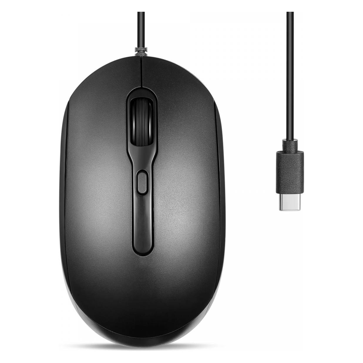 Perixx PERIMICE-222CB, Maus, optisch, 4 Tasten, Silent, USB-C, schwarz (Kabelgebunden) (PERIMICE-222CB)