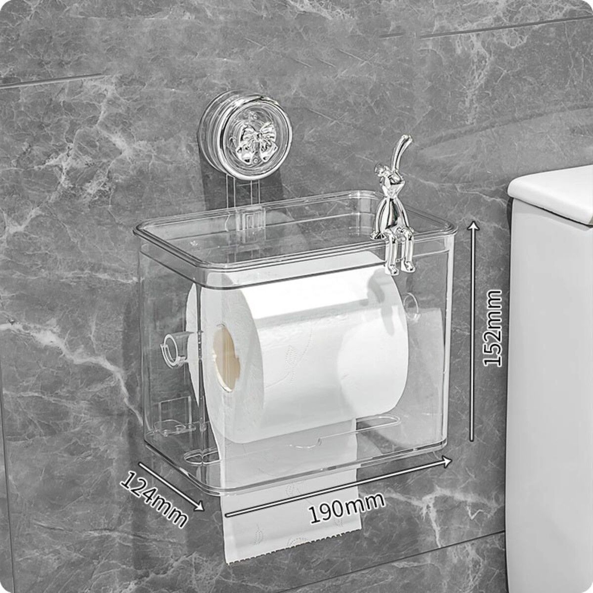 INF Saugnapf-Toilettenpapierbox – PET Wandhalter mit großem Auslass, wasserdichtem Staubdeckel und wiederverwendbarem Transparentes Grau