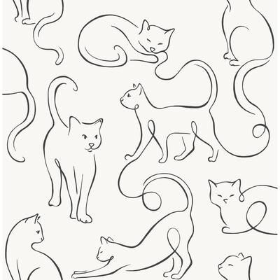 Fine Decor Clarice Black Cat Sketches Wallpaper - N/A
