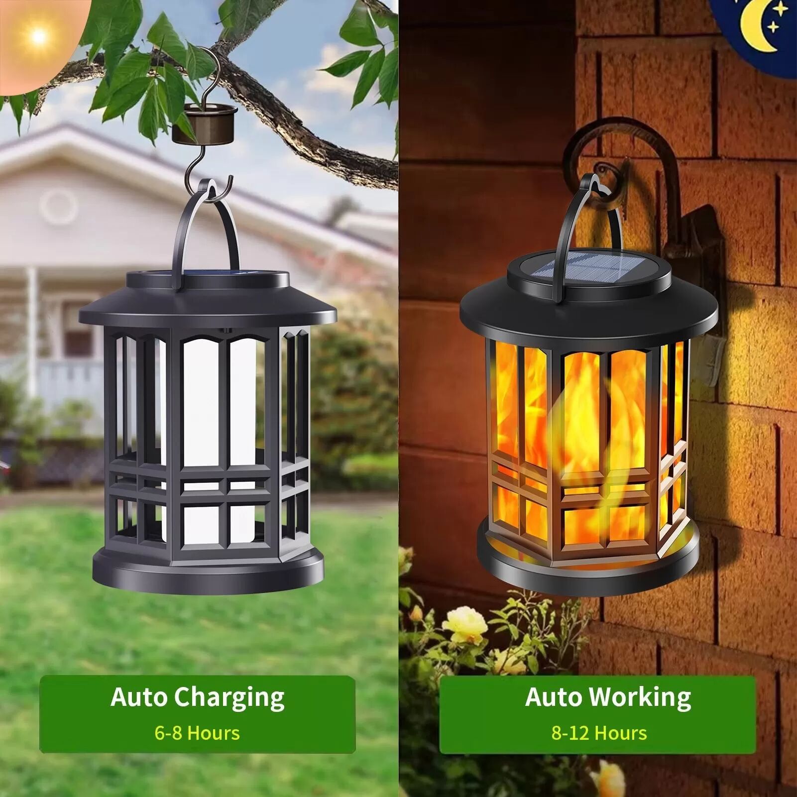 INF Lanterne Solaire Flamme d'Extérieur avec Clip - Lumière de Jardin LED Vacillante