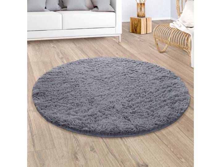 Hochflor-Teppich PACO HOME Silky 591 , grau, H:37mm Ø:200cm, Polyester, Teppiche, Hochflor-Teppich, Uni-Farben, besonders weich und kuschelig, Wohnzimmer