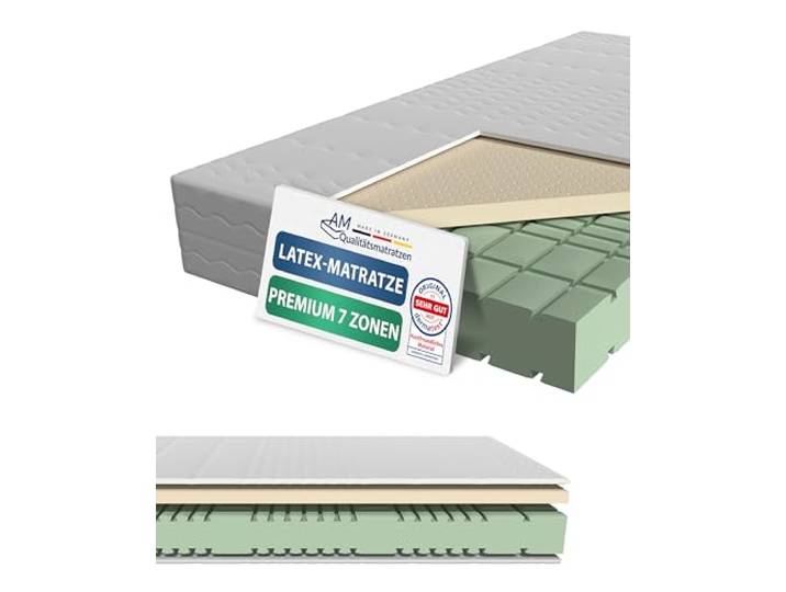 AM Qualitätsmatratzen 7 Zonen Latex Matratze 120x200 H3 - Made in Germany - Oeko TEX zertifizierte Naturlatex Matratze 120x200-23 cm Hoch - Hybridmatratze mit 4cm Latexauflage