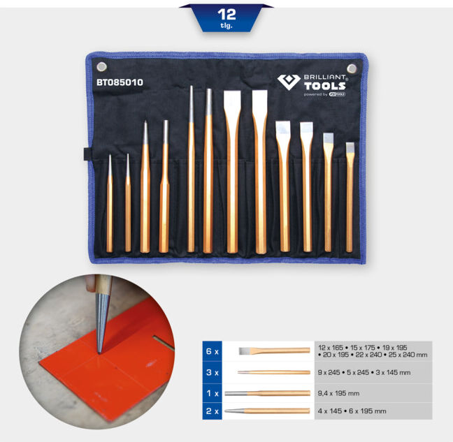 Brilliant Tools Jeu de burins et chasse-goupilles, 12 pièces (BT085010)