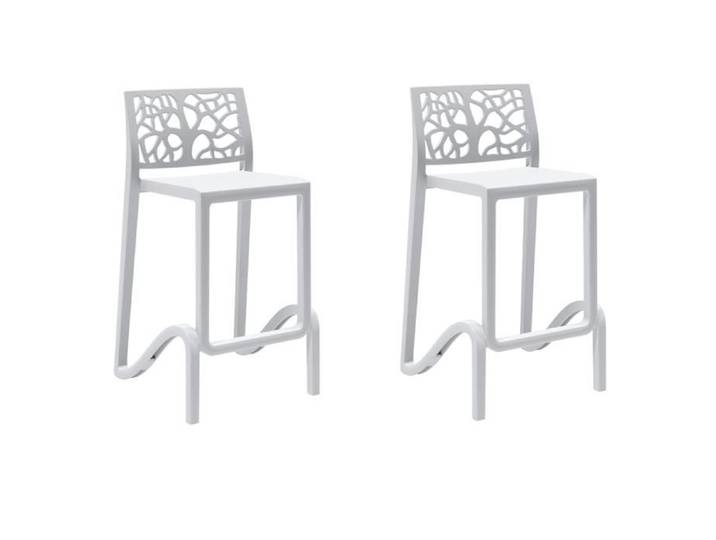 Tabouret haut - TETI - Blanc - Polypropylène - Set de 2 pièces - Hauteur d'assise 65 cm