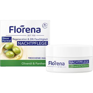 Florena Nachtcreme 24h Feuchtigkeit Nachtpflege, zur Regeneration, mit Olivenöl, für trockene Haut, 50 ml