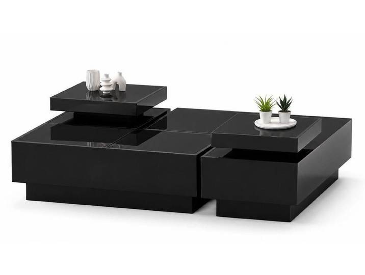 Xlmoebel Couchtisch Schwarzer Minimalistischer Couchtisch mit Mehrstufigem Design, Made in Europa