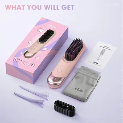 2in1 Straightener Brush, Professional Electric Hair Stuff, 200 Million Ions Styling Comb, Flat Iron Tool pink