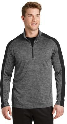 Sport-Tek ST397 Athletic PosiCharge Electric Heather Colorblock 1/4-Zip Pullover Top in Gray-Black Electric/Black size 3XL   Polyester