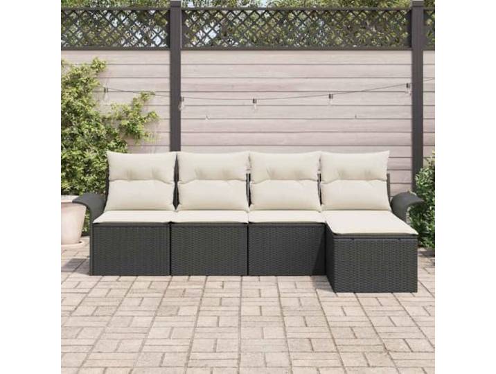 KTHLBRH Modulares Sofa aus Polyrattan, 5-Sitzer, Schwarz Kissen aus Polyester, UV-beständig, Komplettset für den Garten