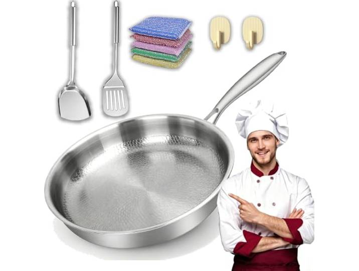 LLELEMAMO Titan Pfanne, Gehämmerte Titan Pfanne,(22/24/26/28/30/32cm) (Kein Deckel,30cm)