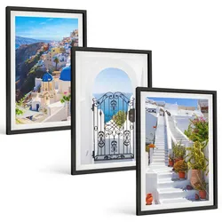 BILDER SET 3er Set - 40x60 cm Schwarzer Rahmen - Santorini-Architektur Oia