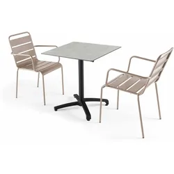 Oviala Business Set aus Tisch 70 cm hellgrau und 2 taupefarbenen Metallstühlen