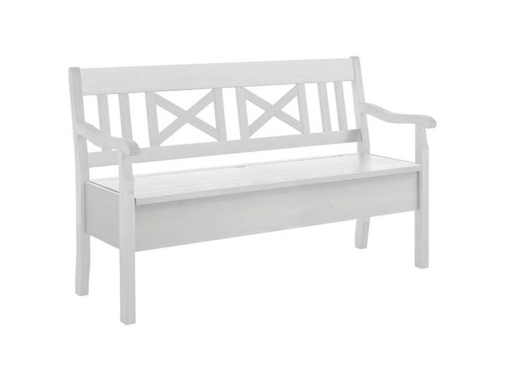 Boxxx Sitzbank, Weiß, Holz, Kiefer, massiv, 2-Sitzer, 148x93x58 cm, Truhe im Sitz, in verschiedenen Holz-Dekoren erhältlich, mit Rückenlehne, Größen erhältlich, Holzmöbel, Sitzgelegenheiten Holz, Holzbänke