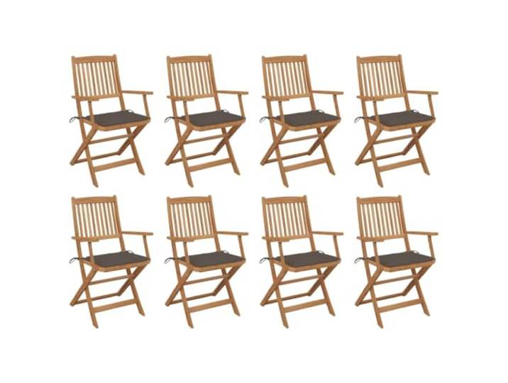 KUTYWEXFM 8er Set Klappbare Gartenstühle Akazienholz mit Taupe Kissen Vollholz Essstühle für Terrasse und Hof, platzsparend klappbar, inklusive gepolsterter Sitzauflagen mit Haltebändern.