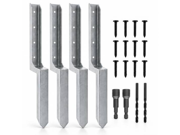 Relaxdays Kit réparation poteau clôture\, argenté lot de 4\, 85\,4 cm\, ancrage poteau incliné\, acier\, support